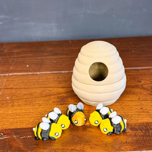 Bee hive with colony of 5 tiny flexi bees