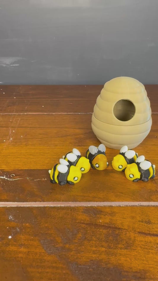 Bee hive with colony of 5 tiny flexi bees